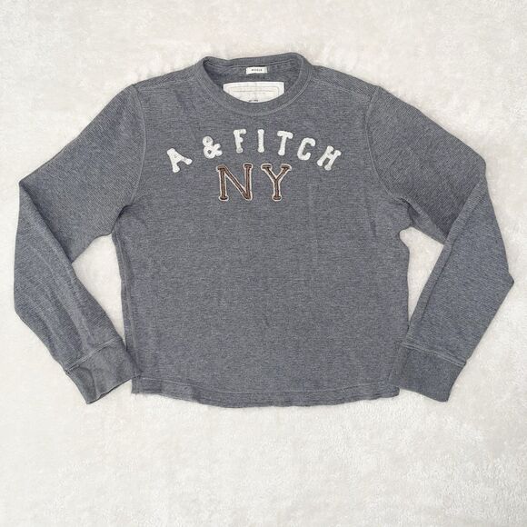 Abercrombie Fitch Muscle Thermal Shirt Mens Size M Long Sleeves Gray Waffle Knit - Picture 1 of 8